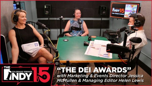 Managing Editor Helen Lewis and Marketing and Events Director Jessica McMullen with Editor-in-Chief Bryan Grossman on the Colorado Springs Independent's Indy 15