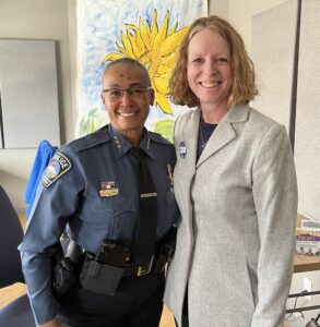 Deputy Chief Mary Rosenoff with Shelly Roehrs in the podcast studio