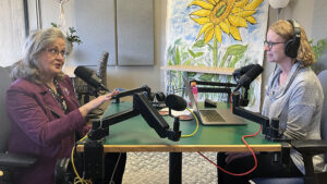 Lindy Conter and Shelly Roehrs in the podcast studio
