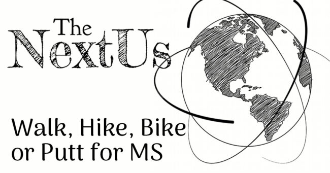Walk, hike, bike or putt for MS, with The Next Us logo