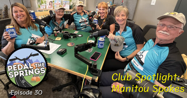 Torie Giffin and members of the Manitou Spokes have fun in the podcast studio