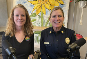 Shelly Roehrs and Jayme McConnellogue in the podcast studio