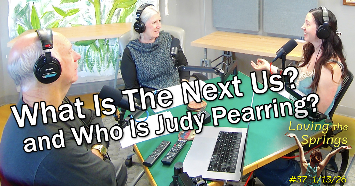 Judy Pearring in the podcast studio with Dave Gardner and Carrie Simison