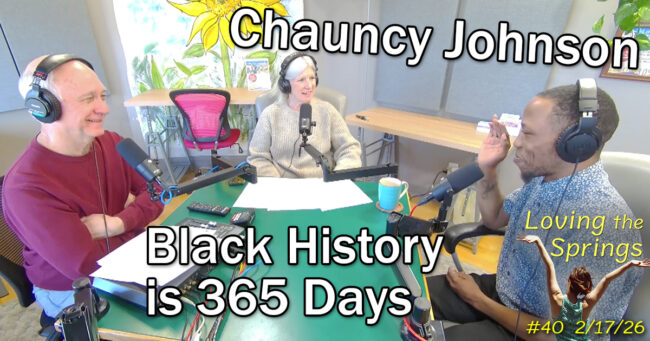 Dave Gardner, Carrie Simison and Chauncy Johnson in the podcast studio