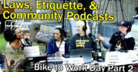 Teiona Dantzler, Shirley Martinez, Carrie Simison and Al Brody recording the podcast at Studio 809 Podcasts/ Bike to Work Day breakfast station