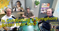 Dave Gardner, Al Brody and Nathan Newbrough in the podcast studio, with Chloé Dufresne from France